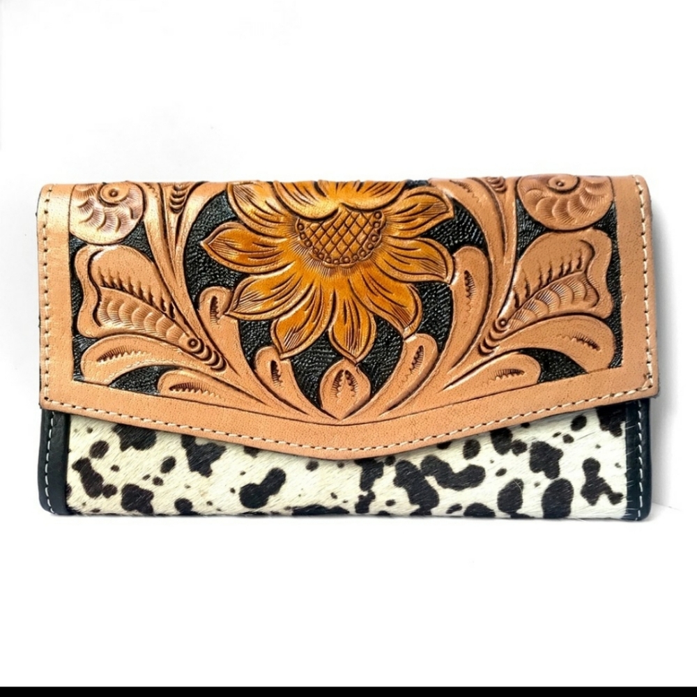 New Gorgeous Sunflower Natural Genuine Cowhide Leather Wallet🎄